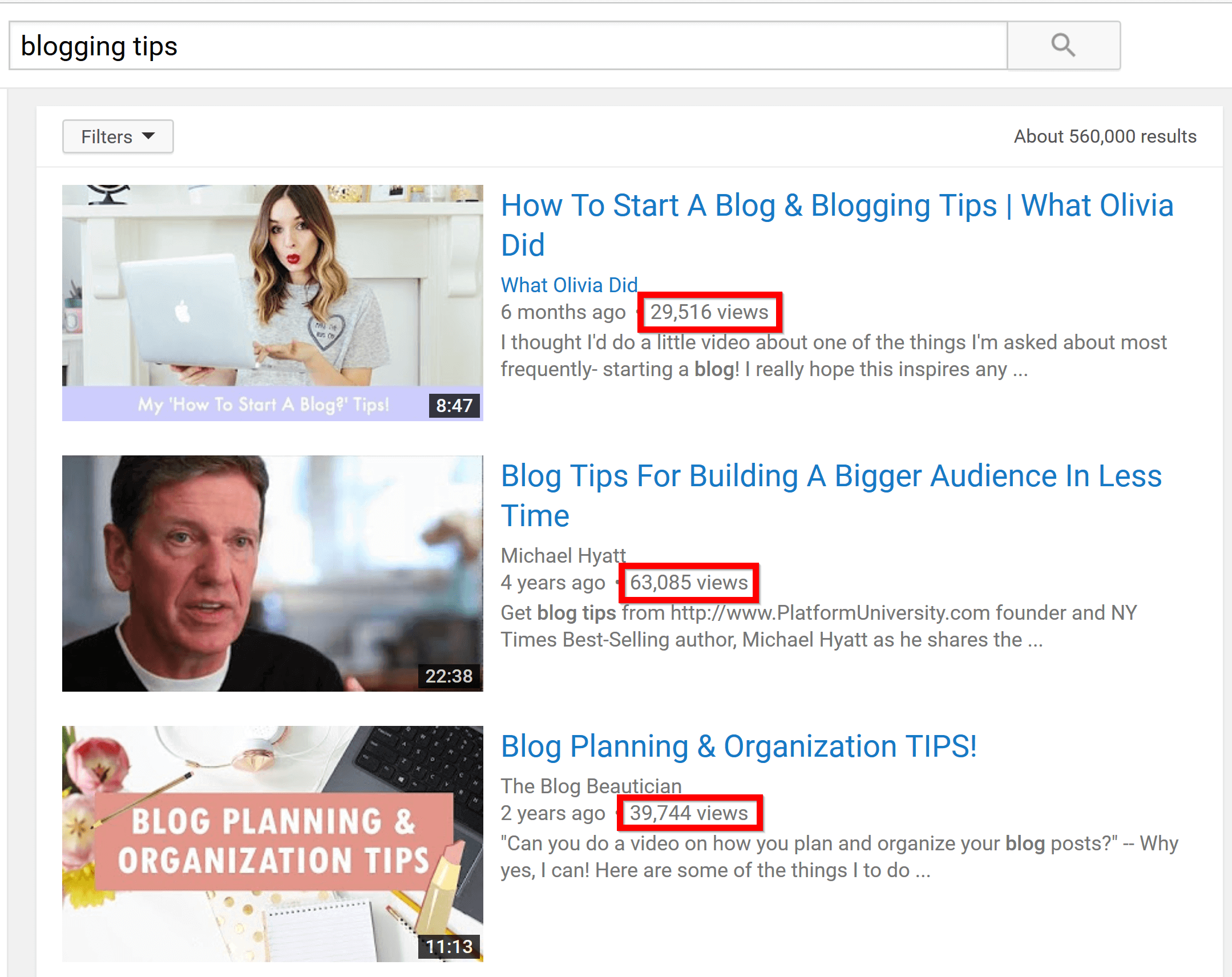 example of low video view video ranking