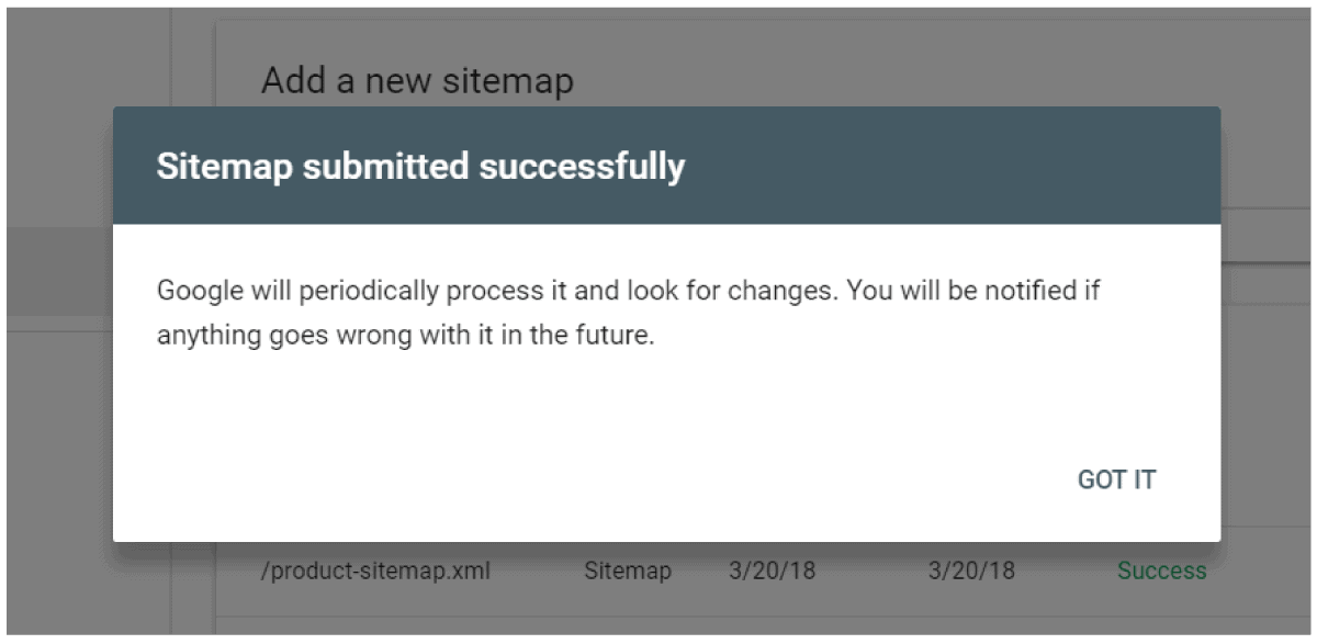 Submit sitemap success Submit sitemap success