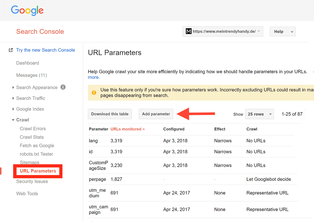 URL parameters URL parameters