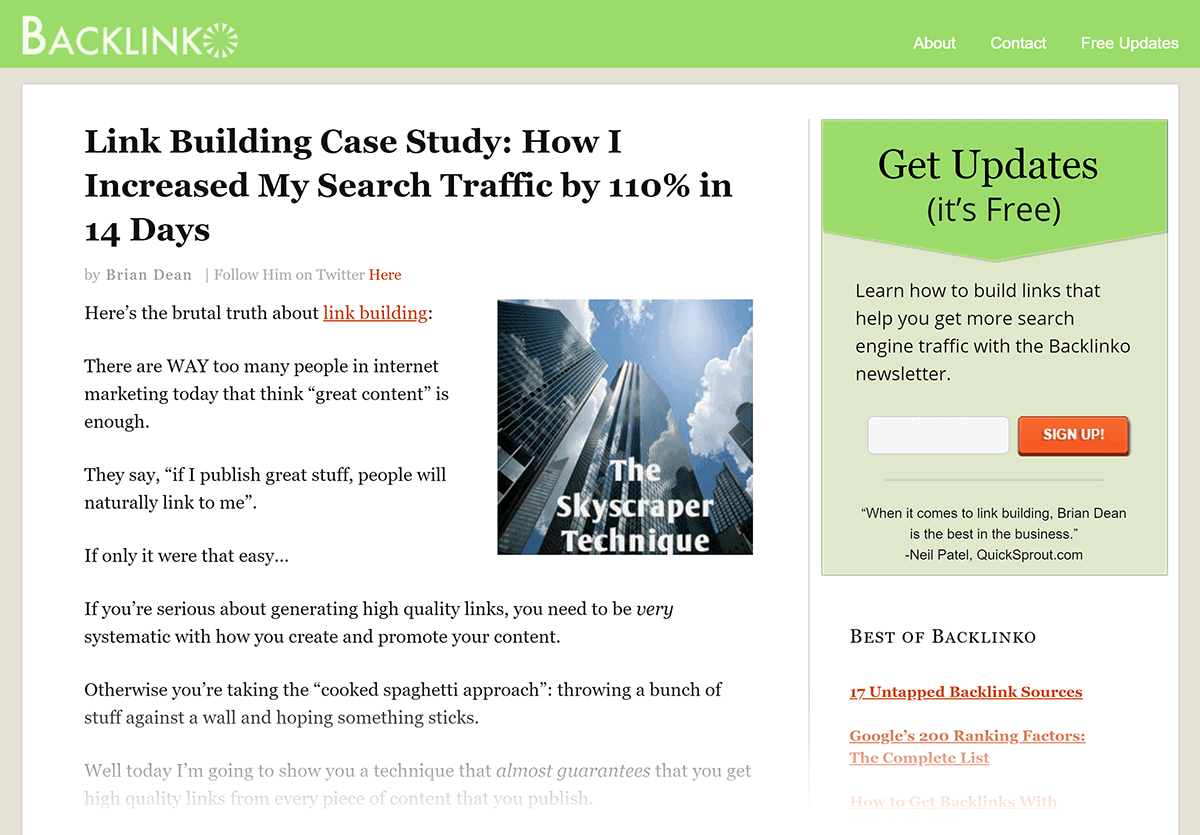 Backlinko – Skyscraper Technique post from 2013 Backlinko – Skyscraper Technique post from 2013