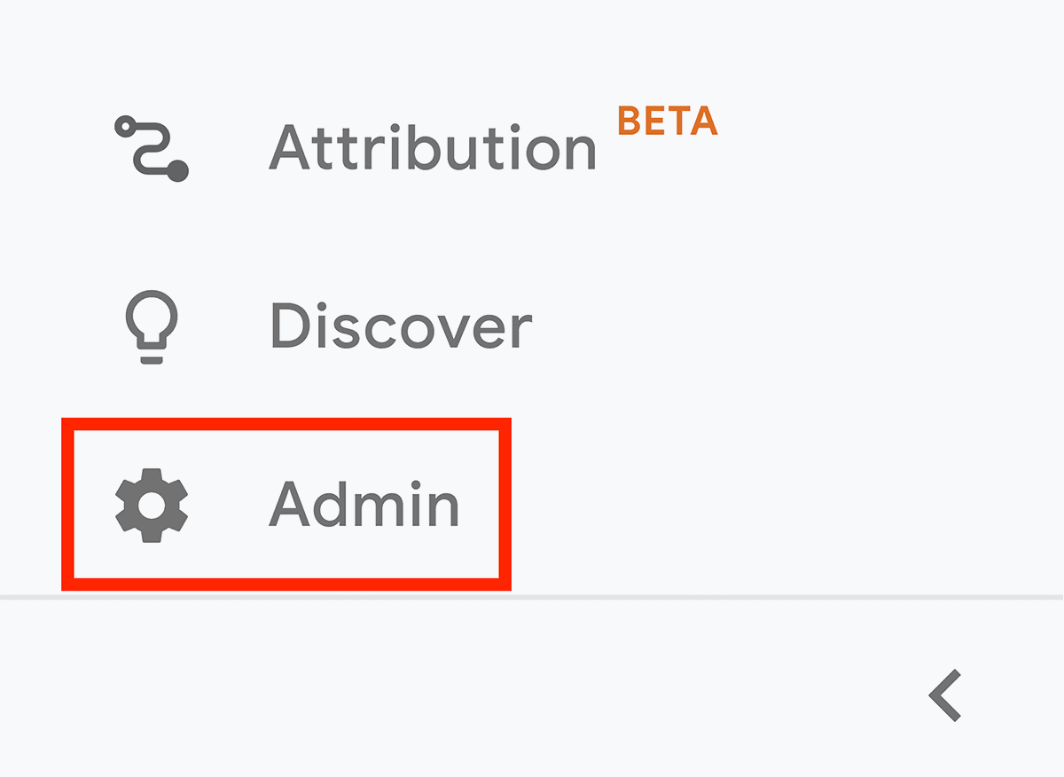 Google Analytics – Admin option Google Analytics – Admin option