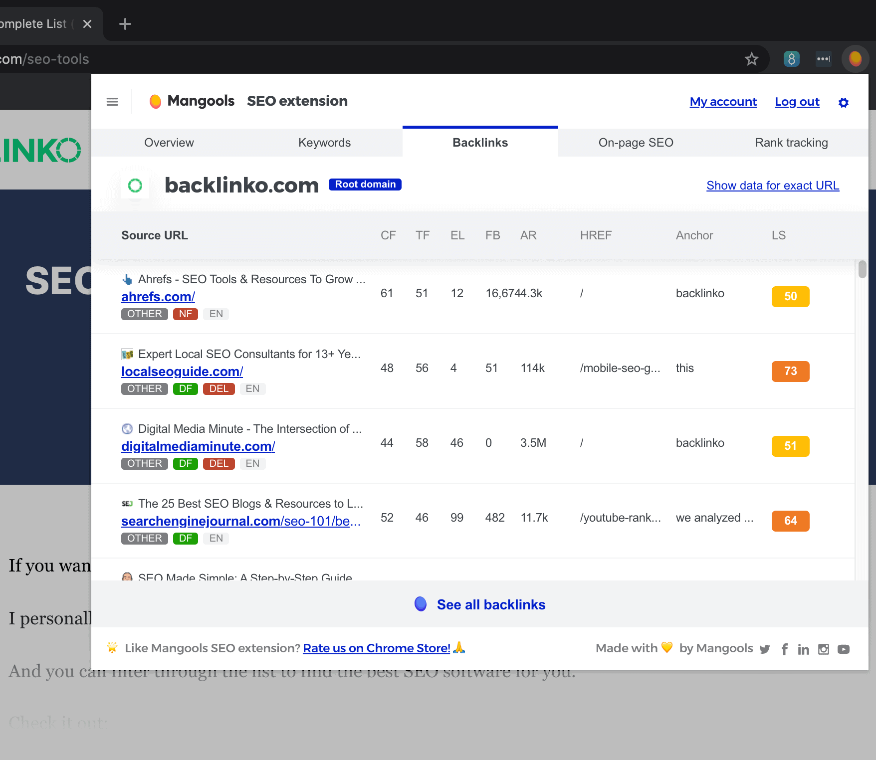 Mangools Browser Addon Mangools Browser Addon