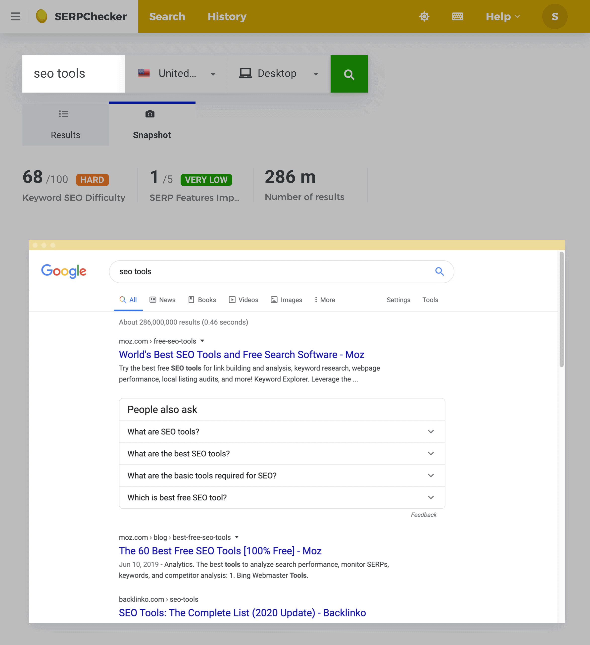 SERP Checker – Snapshot Tab SERP Checker – Snapshot Tab