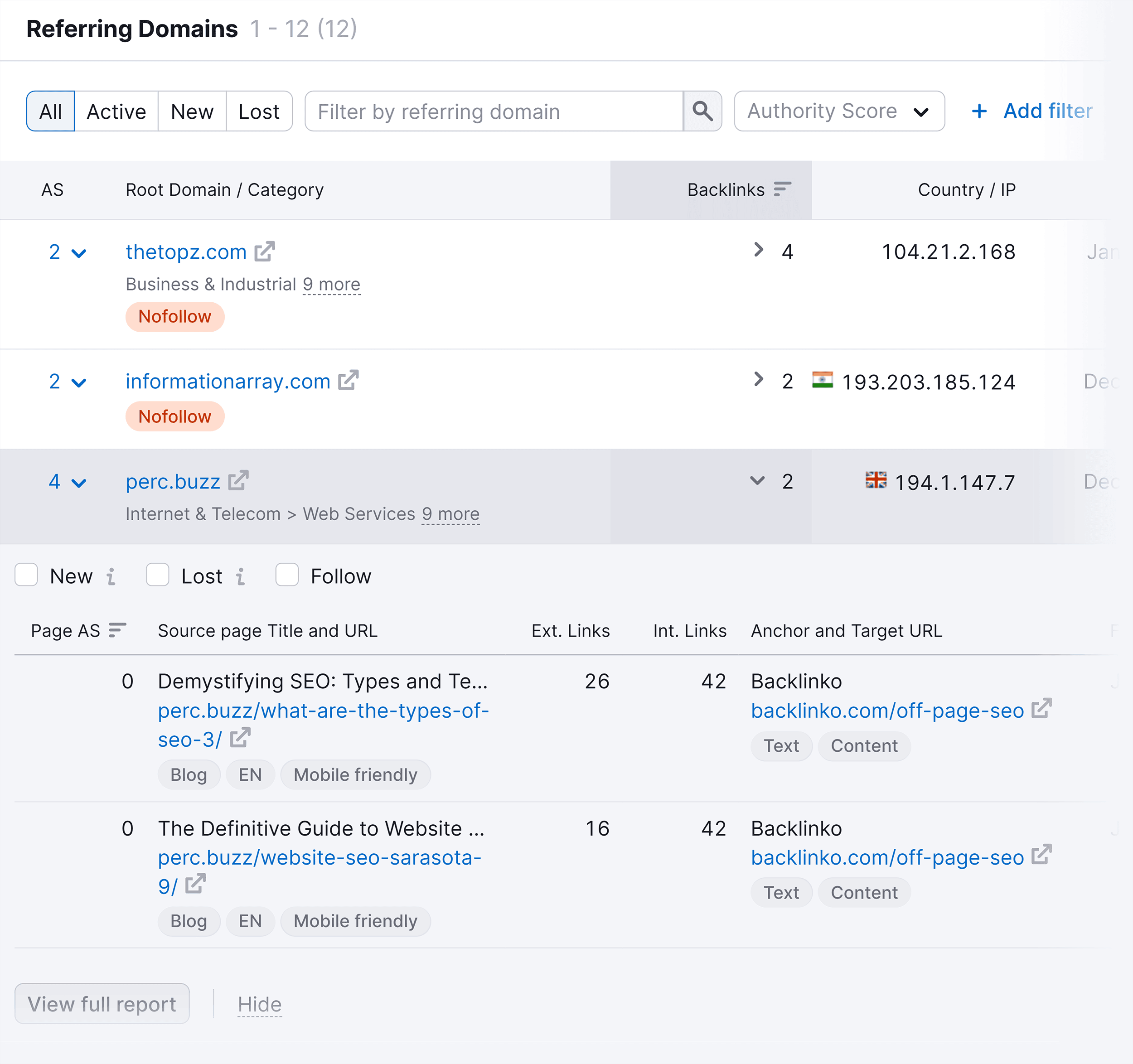 Broken page – Referring domains – Details Broken page – Referring domains – Details