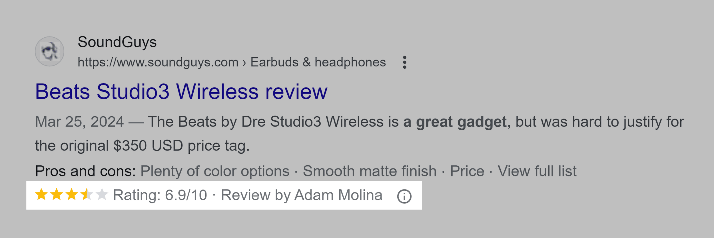Review snippet example Review snippet example