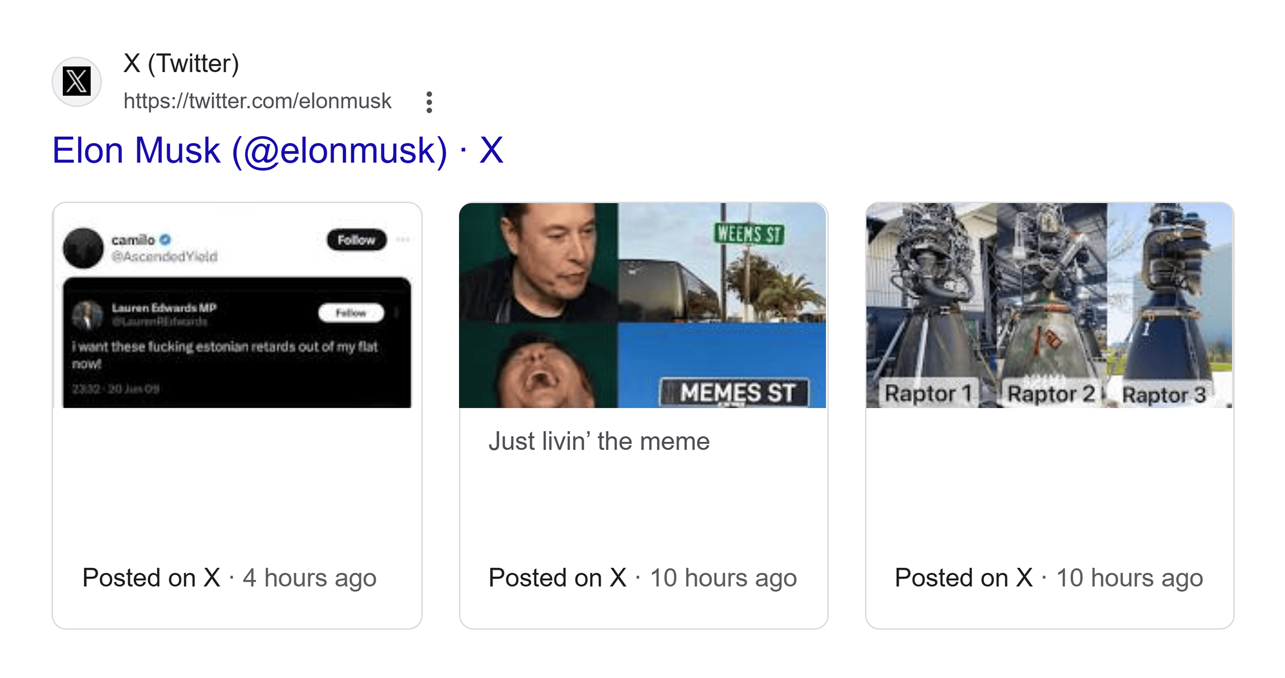 Google SERP – Elon Musk – Twitter feed Google SERP – Elon Musk – Twitter feed