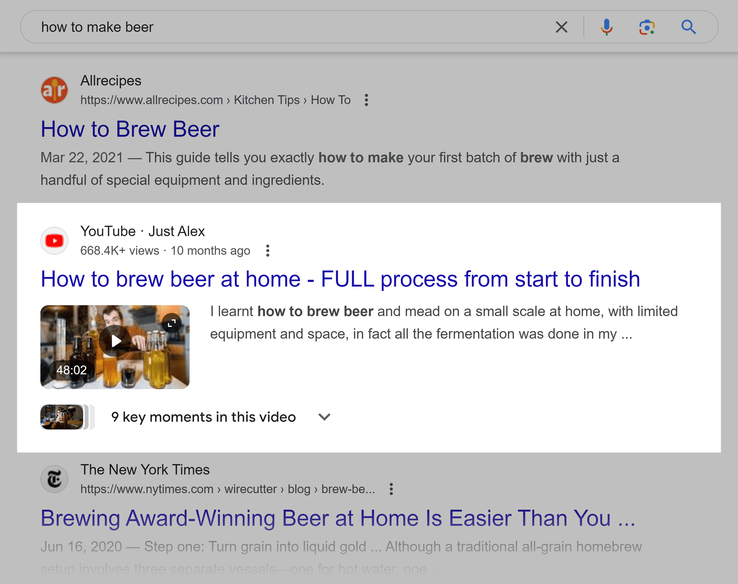 Google SERP – How to make beer – Video result Google SERP – How to make beer – Video result