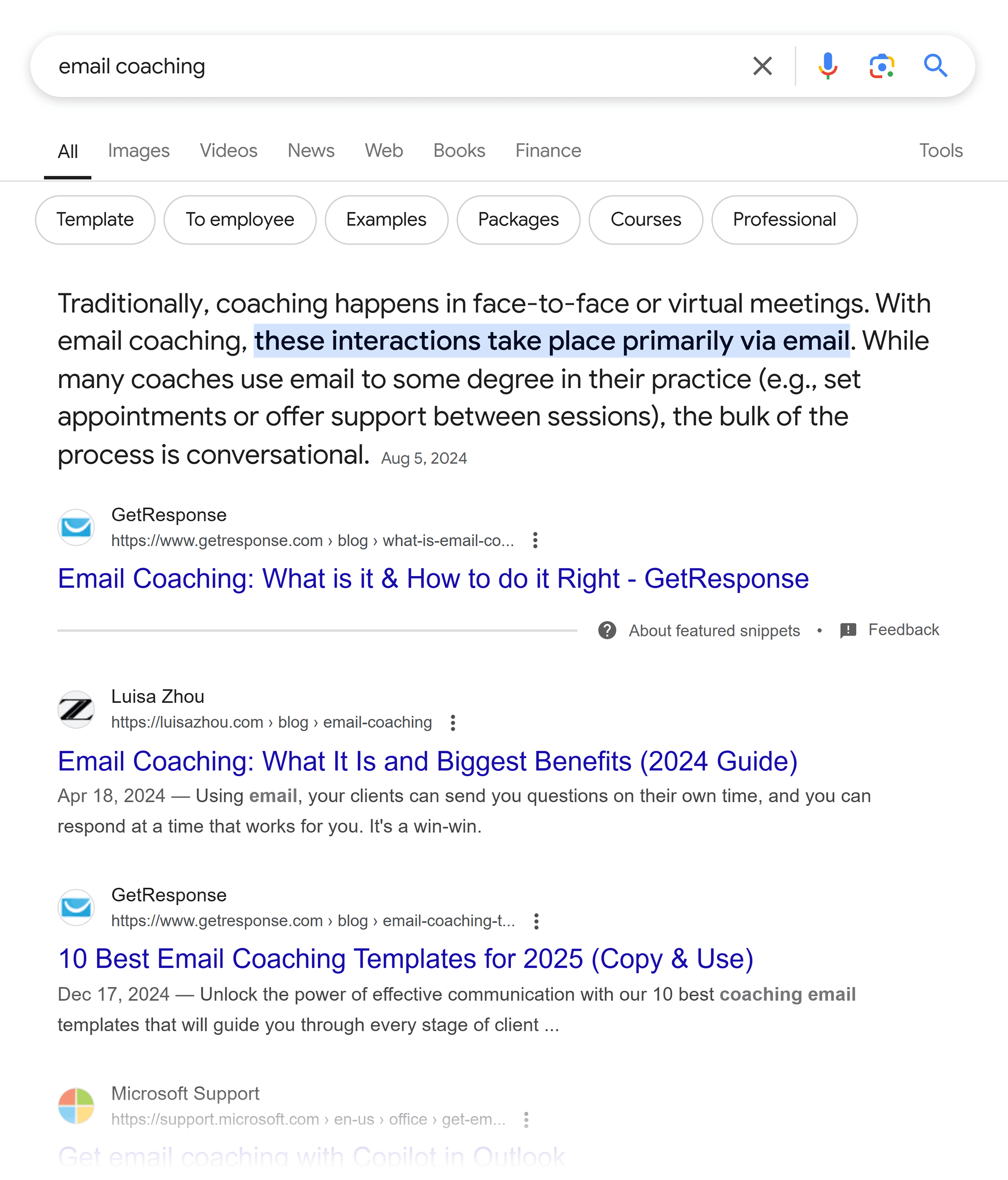 Google SERP – Email coaching Google SERP – Email coaching