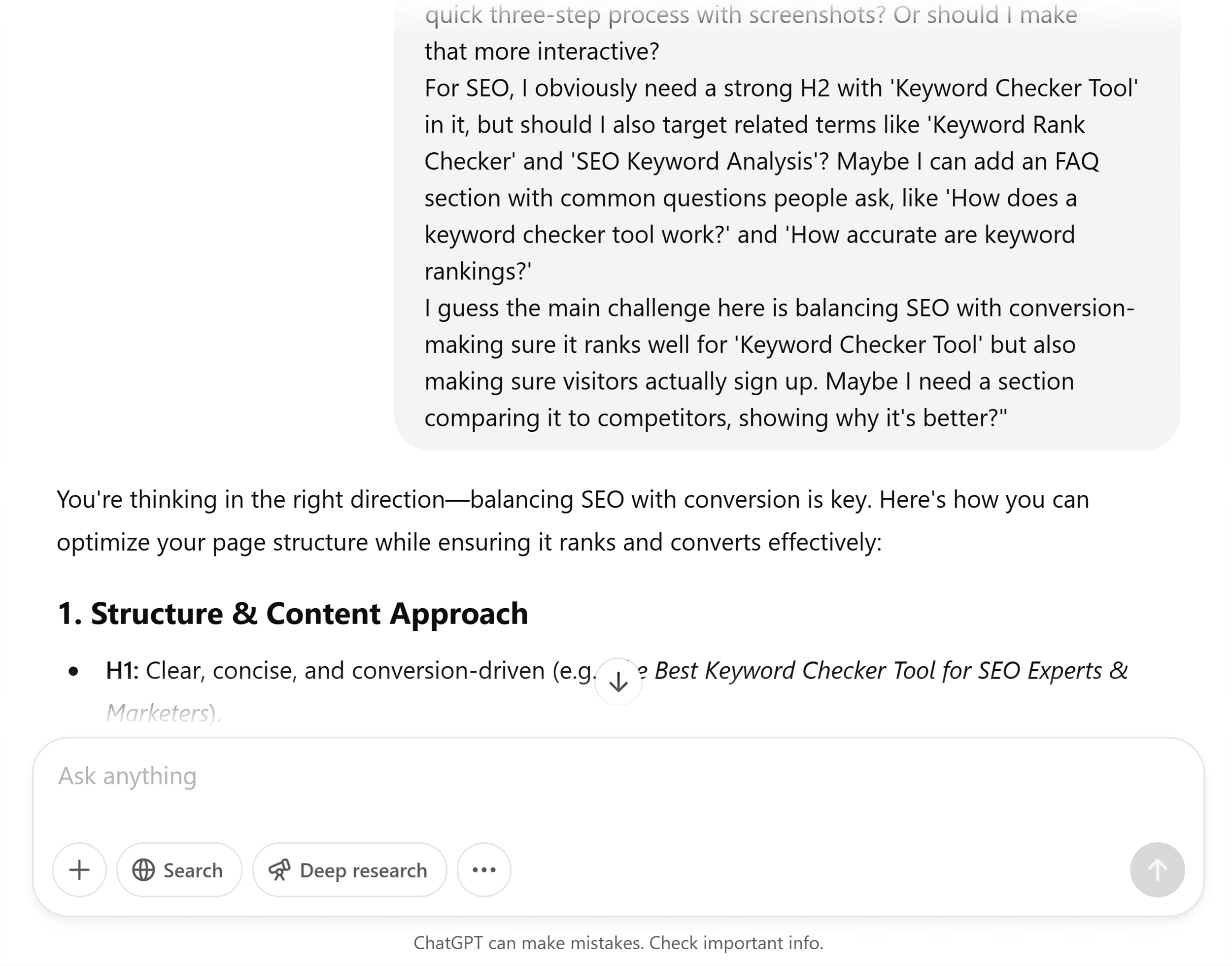 ChatGPT – Prompt about optimizing page structure