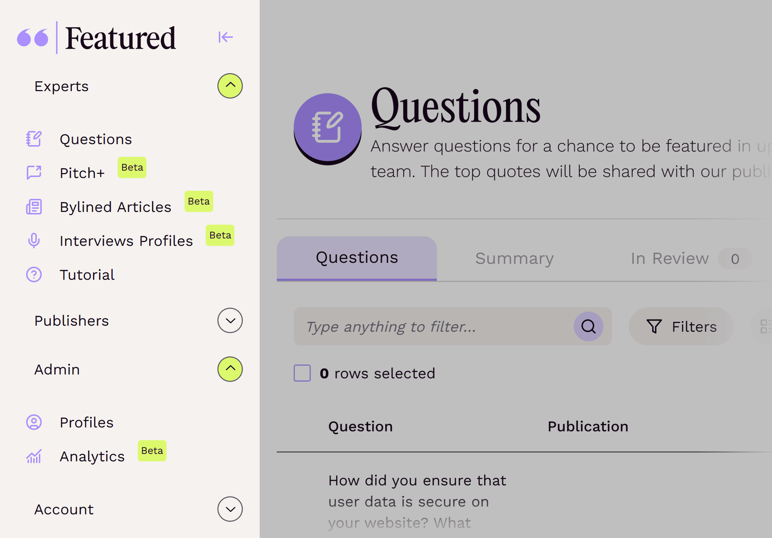 Featured –Dashboard
