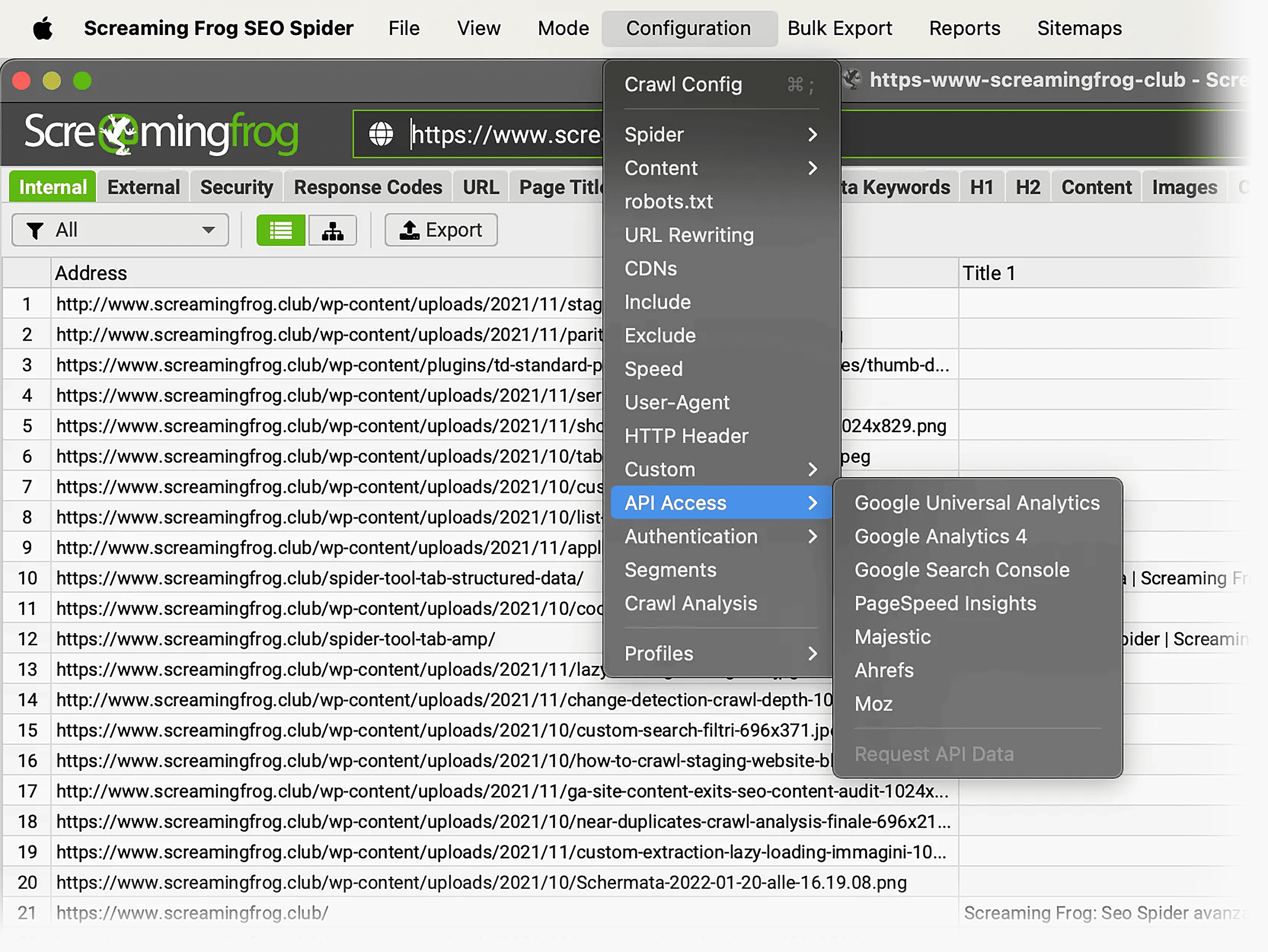 Screaming Frog – API Integrations