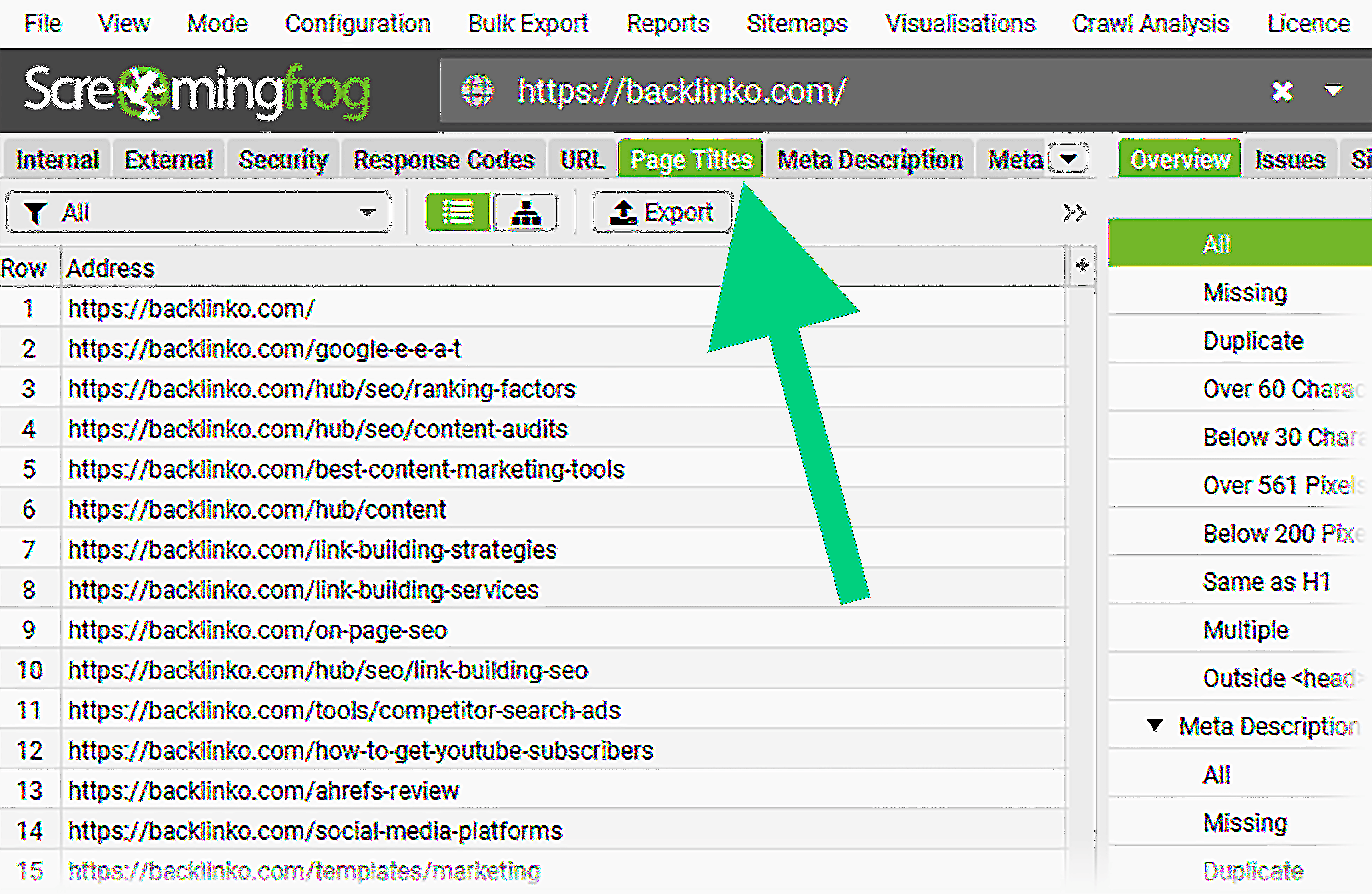 Screaming Frog – Backlinko – Page Titles